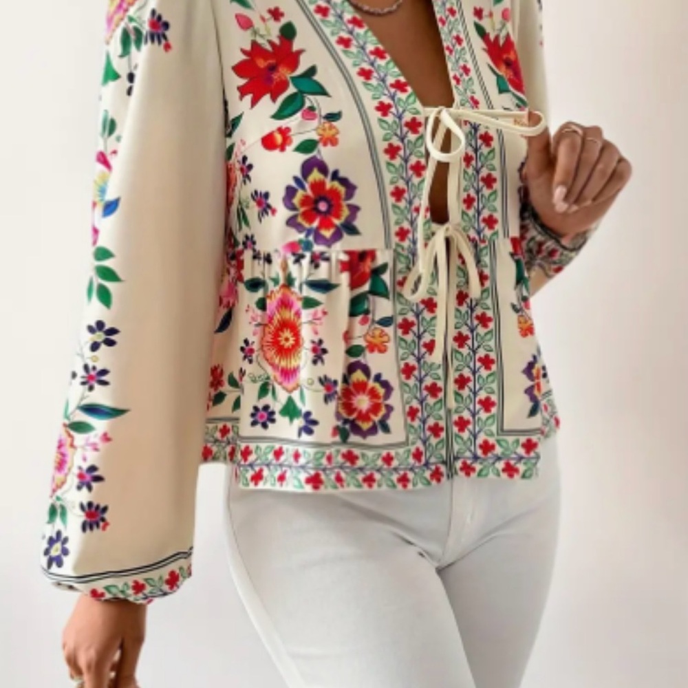 Floral Embroidered Cream Jacket